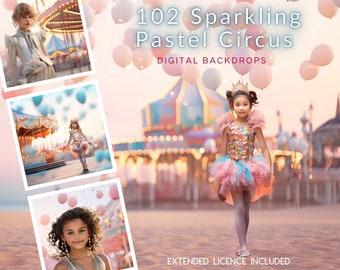 102 Sparkly Circus Karneval KG Digitale Kulissen, Pastell Zirkus, rosa Strand Zirkus, Bokeh funkelt, Sommer Ozean Hintergrund, TikTok, Instagram