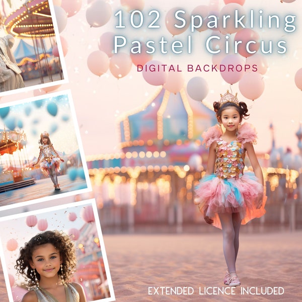 102 Sparkly Circus Carnival CG Digital Backdrops, Pastel Circus, Pink Beach Circus, Bokeh Sparkles, Summer Ocean Backdrop, TikTok, Instagram