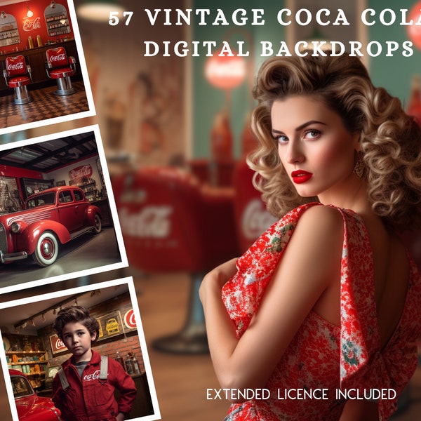 57 Coca Cola Americana Themed CG Digital Backdrops, Retro Coke background, Mechanic Digital, Old Diner Printable, 1950s, Pinup Backdrop