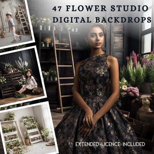 47 Flower Studio Portrait CG Backdrops, Spring Backgrounds, Dark and Moody, Maternity, Flower Printable, Family Portrait, Composite, Child