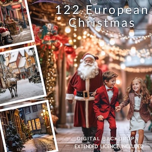122 European Christmas KG Digital Backdrops, Old Cobble Stone Scenes, Weihnachtsmann, Custom Card, TikTok, Instagram, Rentier, Old World Charm