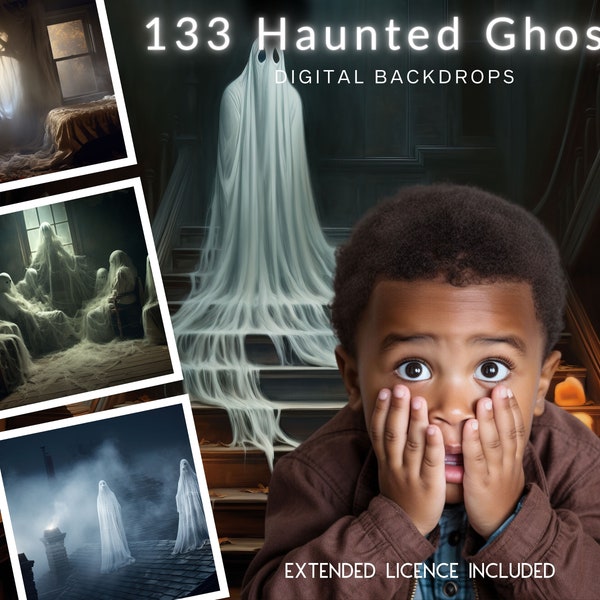 133 décors numériques Halloween Ghost CG, fantôme mignon, fantômes effrayants, manoirs d'Halloween, Instagram, TikTok, arrière-plans d'Halloween, ferraille