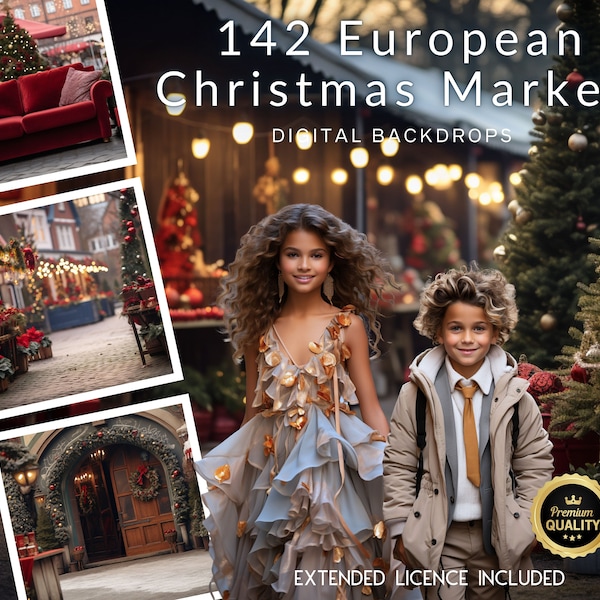 142 Premium European Christmas Market CG Digital Backdrops, Old Cobble stone scenes, Vintage, Custom Card, TikTok, Instagram, Reindeer