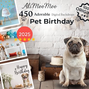 465 Haustier-Geburtstag! Digitale Computer Hintergrund, Hund und Katze, Geburtstag Hintergrund, Canva anpassen, digitaler Download, Haustier Feier Foto, TikTok
