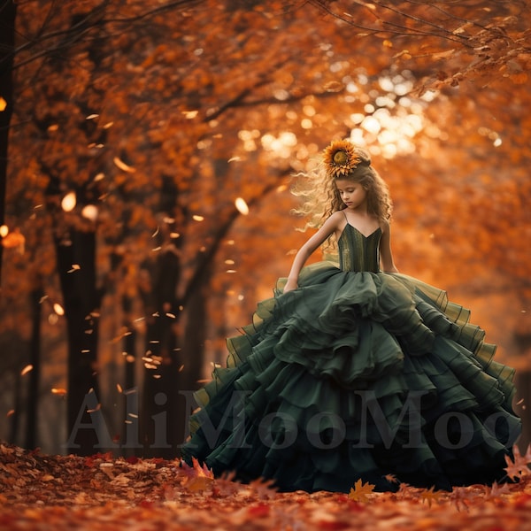 A beautiful Autumn Premium Digital Backdrop, Falling Leaves in the Forest, Fall creamy golden arch, Instagram, TikTok, Fall October, stock