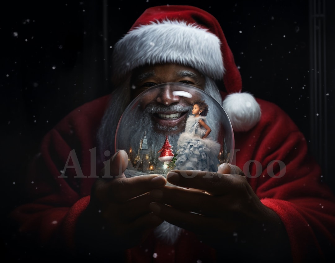 A Black Santa and Snow Globe CG Digital Backdrop, Christmas Stock