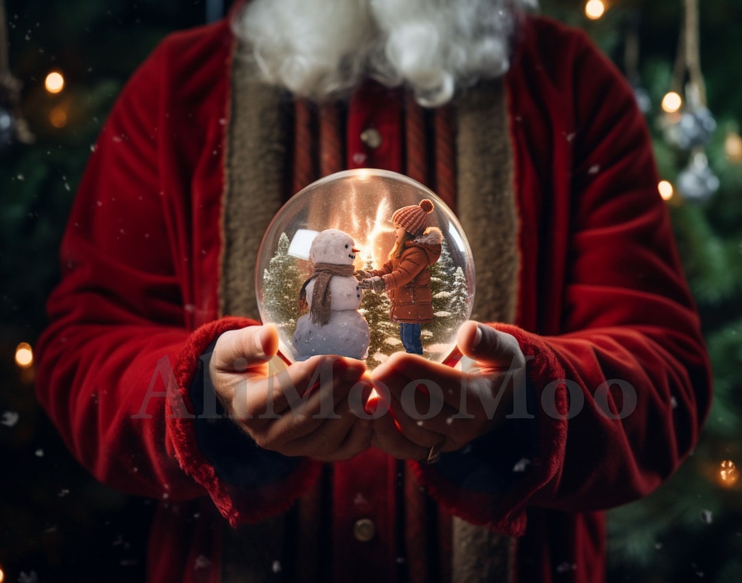 A Santa and Snow Globe CG Digital Backdrop, Christmas Stock