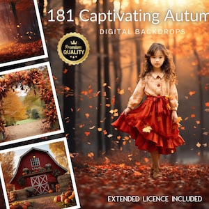 181 Captivating Autumn Premium CG Digital Backdrops, Falling Leaves in the Forest, Pumpkin Patches, Barns, Instagram, TikTok, Fall October