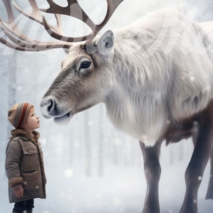 Ein Rentier im Winterwald digitaler Hintergrund, schöne cremige Szene, TikTok, Instagram, PNG-Tropfen, benutzerdefinierte Karte, magische Weihnachtszusammensetzung