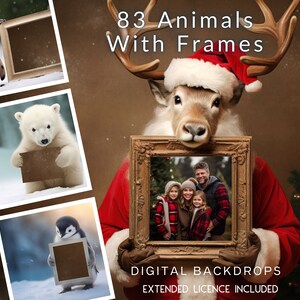 フレームを持つ83匹の動物冬のデジタル背景、ホッキョクグマのフォトフレーム、ペンギン、TikTok、Instagram、PNGドロップ、カスタムカード、すべてカットされていません