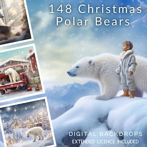 143 Adorable Polar Bear CG Digital Backdrops, Baby Polar Bear, Winter Woods, Christmas Backdrop, Polar Bear Background, Instagram, TikTok