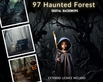 97 Haunted Forest CG Digital Backdrops, Haunted Woods Background, Ghosts, Abandoned Mansion, Instagram, TikTok, Halloween Backdrop, Night