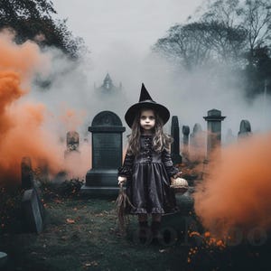 A Smoky Halloween Grave Yard Digital Backdrops, Orange and Black Smoke, Extended Licence, TikTok, Instagram, Dark and Moody, Composite photo