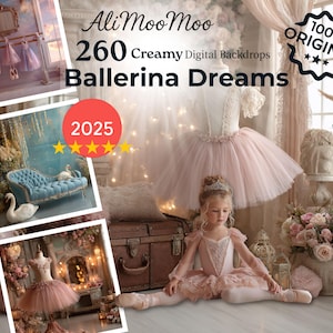 260 Ballerina Dreams AI Digital Backdrops, Ballet Slippers Studio Flowers Digital Backgrounds, Custom Composite Photo, Insta, TikTok, Child
