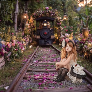 A Vintage Train Station AI Digital Backdrop, Boho Train Track, Locomotive, Rustic Backdrop, TikTok, Instagram, Couture Photo Session