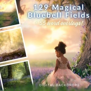 129 Magical Bluebell Field CG Backdrops, Easter Background, Spring Flowers, Word Overlays, Creamy Dreamy, TikTok, Instagram, Pet and Child