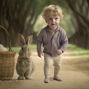 Easter Bunny on a Path In A Forest CG Digital Backdrop, Spring Rabbit Background, Spring Digital, Easter Printable, Forest Garden, Child