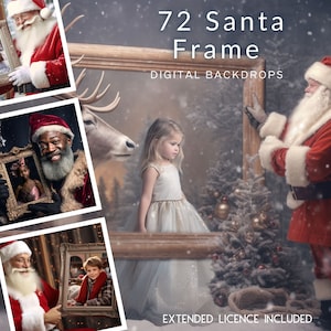 72 Weihnachtsmann-Rahmen-Weihnachts-Cg-Digital-Hintergründe, Weihnachtsmann mit einem Fotorahmen, Schwarzweiß-Weihnachtsmann, TikTok, Instagram, PNG-Tropfen, benutzerdefinierte Karte