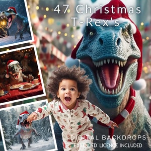 47 Toiles de fond numériques CG de Noël T-Rex, Dinosaure de Noël, Noël drôle, Dino humoristique, T-Rex Party Time, Cadeaux de dinosaures, TikTok