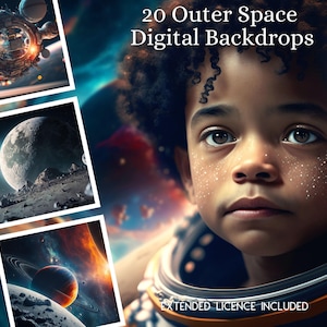 20 Outer Space Digital CG Backdrops, Astronaut Backgrounds, Planets, The Moon, Mega Bundle, Digital Download, Galaxy, Rocket Backdrop