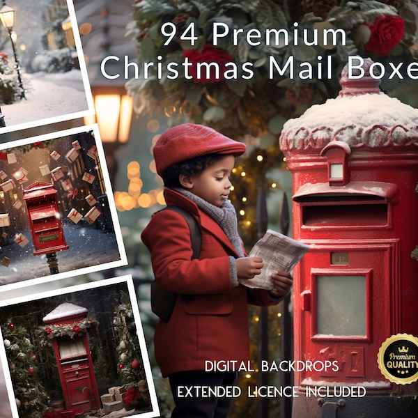 94 Christmas Mail Box CG Digital Backdrops, Post Box, Christmas Background, North Pole Letters to Santa, Black Santa, TikTok, Instagram