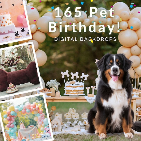 165 Pet Birthday! Digital CG Backdrops,  Dog and Cat, Birthday Backdrop, Canva Customize, Digital Download, Pet Celebration Photo, TikTok