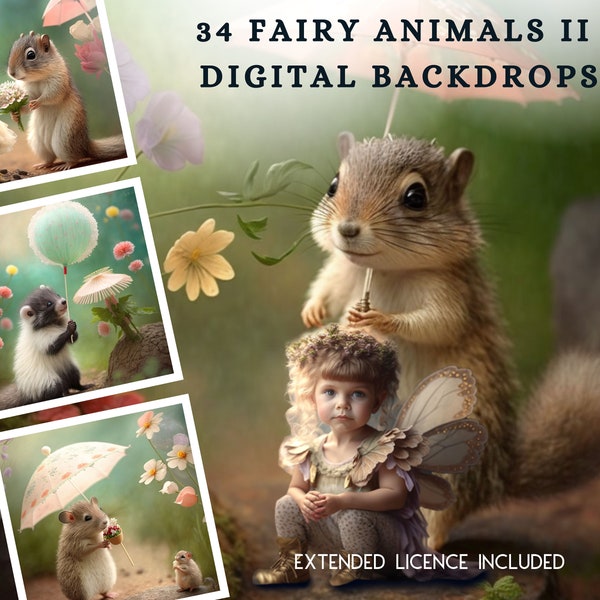 34 Magical Fairy Animal Digital CG Backdrops, Fairy Woodland Animal Backgrounds, Fairy Background, Fairytale Mega Bundle, Princess, Pixie