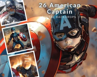 26 American Captain Super Hero geïnspireerde CG digitale achtergronden, kinderachtergrond, gezicht vervangen, digitals, megabundel, plakboek, foto's, strips