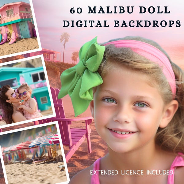 60 Malibu Beach Doll Inspired Digital CG Backdrops, Barbie Caravan on the Beach, Doll Backdrop, Camper Van, Digital Download, Beach baground
