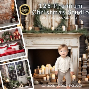 125 Premium Christmas Studio CG Digital Backdrops, Christmas Bed, Rustic, Bright, Studio Background, Custom Card, Personalized Stock, TikTok