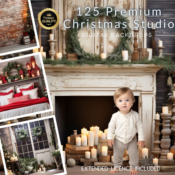 125 Premium Christmas Studio CG Digital Backdrops, Christmas Bed, Rustic, Bright, Studio Background, Custom Card, Personalized Stock, TikTok