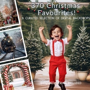 370 Weihnachtsvariety Mega Pack JPG Digital Backdrops, Weihnachtsbörse, Schwarzweiß-Weihnachtsmann, Benutzerdefiniertes Kartenfoto, Globus, Rentier, Baumfarm