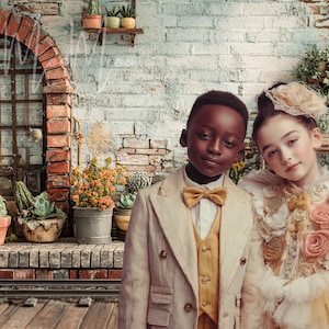 A Vintage Train Station AI Digital Backdrop, Boho Train Track, Locomotive, Rustic Backdrop, TikTok, Instagram, Couture Photo Session, Cacti