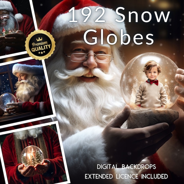 192 Santa and Snow Globe CG Digital Backdrops, Christmas stock, Black and White Santa, Santa Backdrop, Snow Globe, Instagram, TikTok