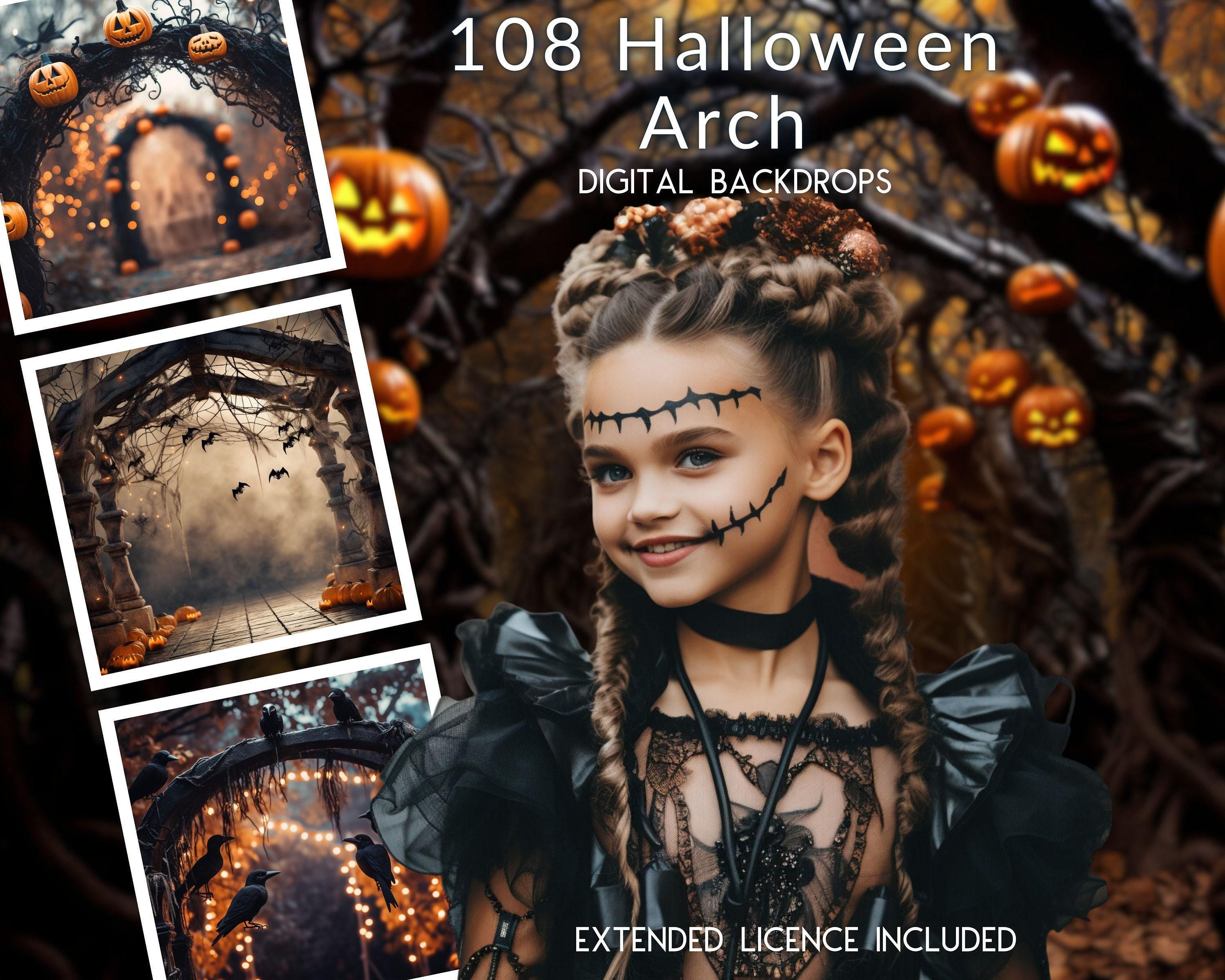 108 Halloween Arch Digital Backdrops, Twisted Forests, Pumpkins Jack-o-lantern Background Extended Licence, TikTok, Instagram, Spooky Night