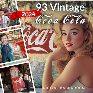 93 Coca Cola Americana Themed CG Digital Backdrops, Retro Coke background, Mechanic Digital, Old Diner Printable, 1950s, Pinup Backdrop
