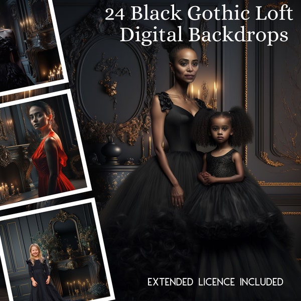 24 Lofts gothiques noirs CG Backdrops, Windows et Rideau Digital Backgrounds, Dark and Moody Background, Photo Mega Bundle, Digital Download