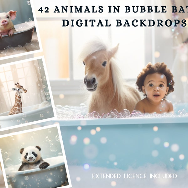42 Baby Animals in the Bath Digital Backdrops, CG Backdrops, Elephant Background, Composite, Animal Mega Bundle, Digital Download, Nursery