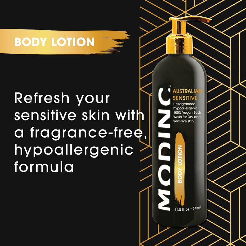 Lotion Lettering Modinc Luxury Body Lotion Australian Sensitive Formula, Hydration Blend ...