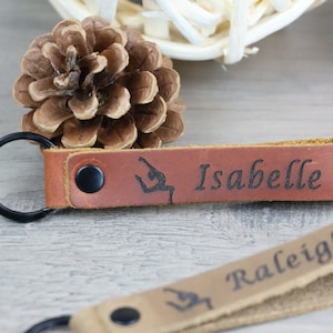 Gymnastic Personalized Keychain / Keyring / Bag Tag / Name Tag - Genuine Leather