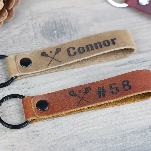 Lacrosse Personalized Keychain / Keyring / Bag Tag / Name Tag - Genuine Leather