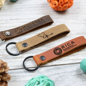 Business Logo Keychain, Custom Leather Keychain