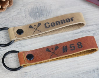 Lacrosse Personalized Keychain / Keyring / Bag Tag / Name Tag - Genuine Leather