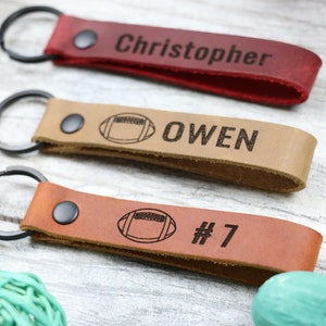 Personalized Football Keychain, Engraved Leather Team Gift