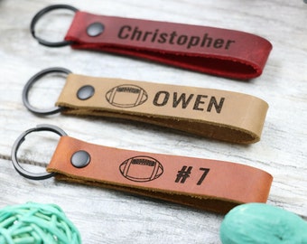 Personalized Football Keychain, Engraved Leather Team Gift