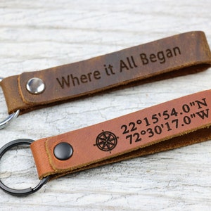Customized Keychain, Personalized Leather Keychain, Custom Leather Key chain, Latitude Longitude Keychain, Coordinates key chain, Keychain