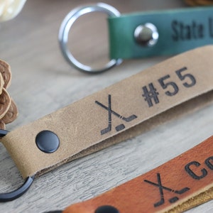 Ice Hockey Personalized Keychain / Keyring / Bag Tag / Name Tag - Genuine Leather