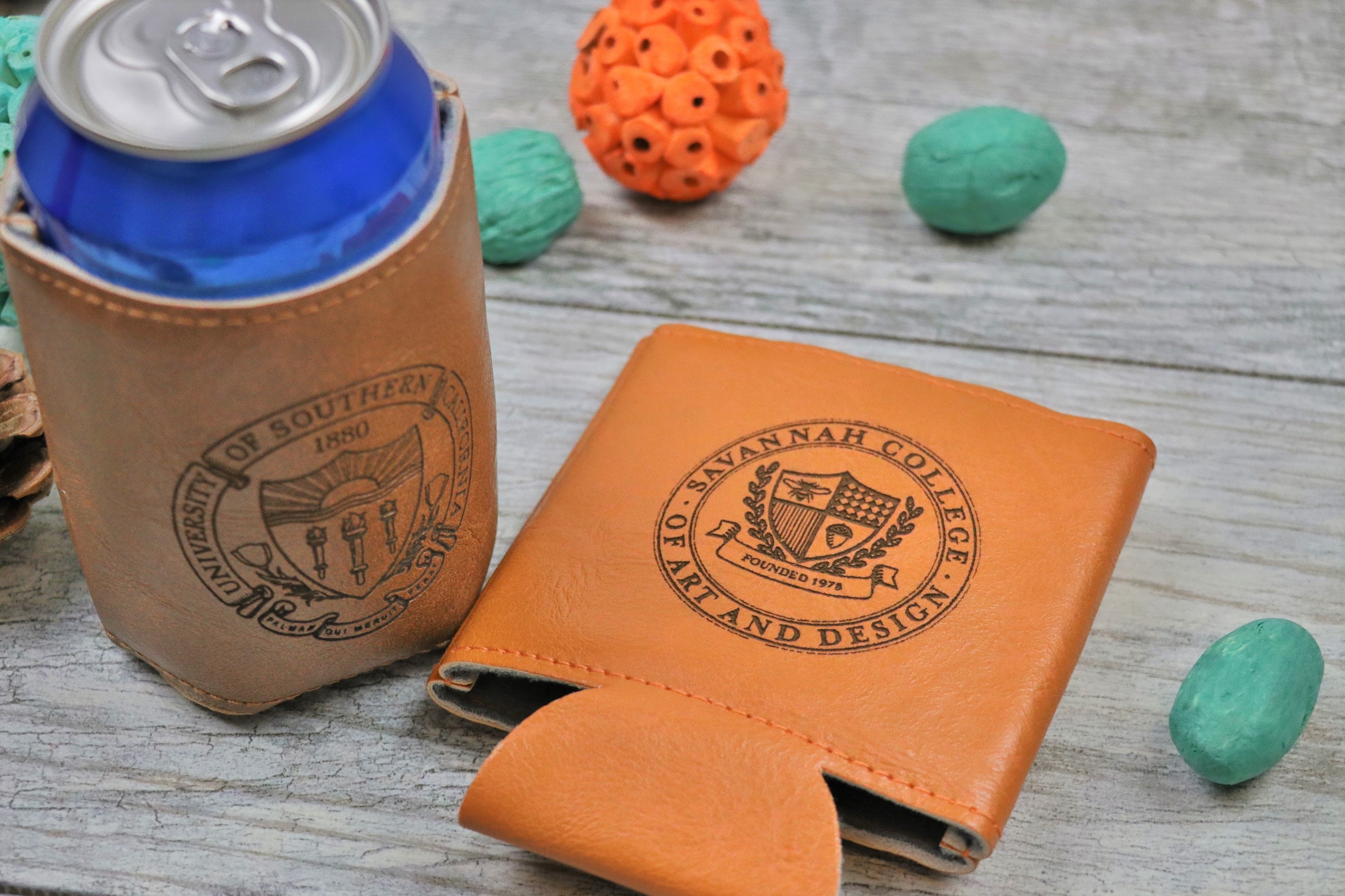 Leather Can Holders Bottoms up Can Cooler Beer Holder 