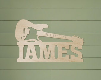 GUITAR WOOD Sign, NURSERY Decor, Personalized Wood Sign, Music Gift, Personalized Name Sign, Wooden Name Sign, Kids Name Sign, Music Decor