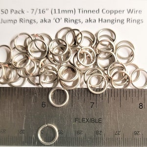 50 Pack - 7/16&quot; (11mm) 16 Gauge Tinned Copper Wire Jump Rings, aka ‘O’ Rings, aka Hanging Rings